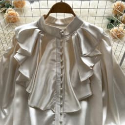Elegant Vintage Ruffle Blouse Single Breasted Puff Long Sleeves Korean Fashion Sweet Top Women Chic Goth Spring Autumn Shirt