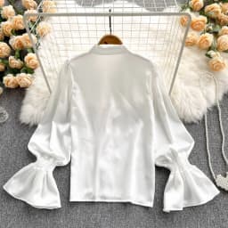 Elegant Vintage Ruffle Blouse Single Breasted Puff Long Sleeves Korean Fashion Sweet Top Women Chic Goth Spring Autumn Shirt