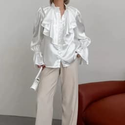 Elegant Vintage Ruffle Blouse Single Breasted Puff Long Sleeves Korean Fashion Sweet Top Women Chic Goth Spring Autumn Shirt