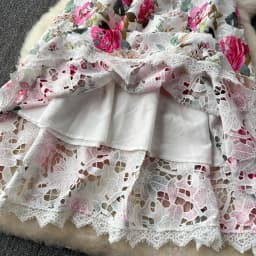 Runway Summer Flower Embroidery Crochet Lace Evening Prom Holiday Dress Women Short Sleeve Lace Patchwork Midi Vestidos 6949