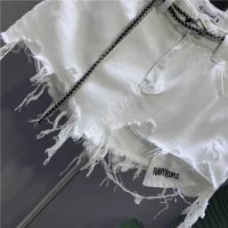 2026 New Korean White Raw Irregular Denim Skirt Women's Anti-Walk Naked Hole Pocket Exposed Short Skirt