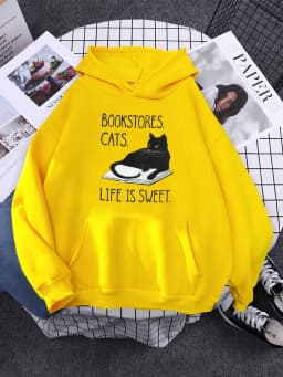 Hoody Little Black Cat And Knife Sweatshirt With Hooded Woman Oversized Aesthetic Hoodie Womens Winter Female Cats Hoodies