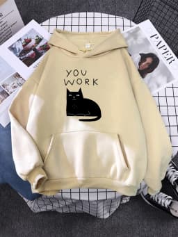 Hoody Little Black Cat And Knife Sweatshirt With Hooded Woman Oversized Aesthetic Hoodie Womens Winter Female Cats Hoodies
