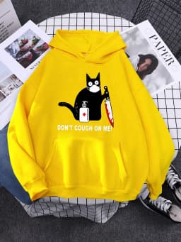 Hoody Little Black Cat And Knife Sweatshirt With Hooded Woman Oversized Aesthetic Hoodie Womens Winter Female Cats Hoodies