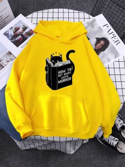 Hoody Little Black Cat And Knife Sweatshirt With Hooded Woman Oversized Aesthetic Hoodie Womens Winter Female Cats Hoodies