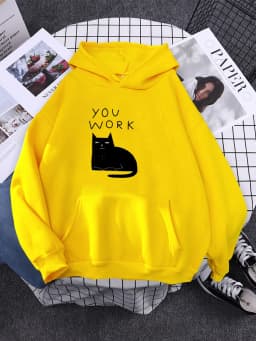 Hoody Little Black Cat And Knife Sweatshirt With Hooded Woman Oversized Aesthetic Hoodie Womens Winter Female Cats Hoodies