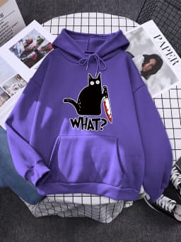 Hoody Little Black Cat And Knife Sweatshirt With Hooded Woman Oversized Aesthetic Hoodie Womens Winter Female Cats Hoodies