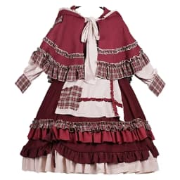 2025 HOT Sweet Girl Lolita Women Dress Vintage Patchwork Red Dresses with Cloak Cute Female Bing Cosplay Little Red Riding Hood