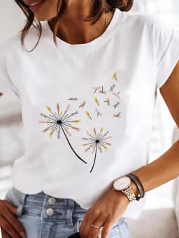 Dragonfly Butterfly Print Base Top Loose Women's Short-sleeved T-shirt Round Neck Oversized T Shirt Women Clothes TEE