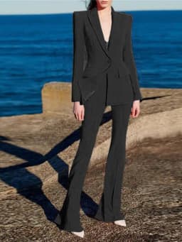 HIGH STREET Newest 2026 Runway Designer Suit Set Women's Single Button Blazer Flare Pants Suit