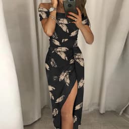 New Elegant Print Spring Dresses For Women Off Shoulder Short Sleeve Party Dress Women Summer Sexy Midi Dress 2023
