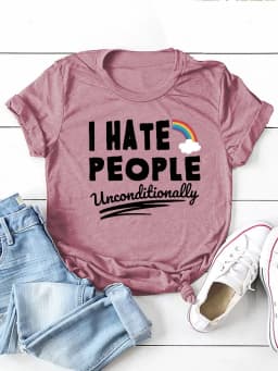 I Hate People Rainbow Print Women T Shirt Short Sleeve O Neck Loose Women Tshirt Ladies Tee Shirt Tops Camisetas Mujer
