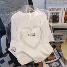 2022 New Short-sleeved T-shirt Women's Hot Drilling Love Heart T shirts Fashion Women Tees Plus size L-4XL 45-150KG