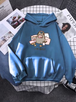 Sorry I'M Busy Cat Playing Games With Headphones Women Hoody Simple Pocket Pullovers Outdoor Soft Sweat Street Casual Female Top
