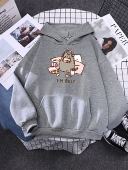 Sorry I'M Busy Cat Playing Games With Headphones Women Hoody Simple Pocket Pullovers Outdoor Soft Sweat Street Casual Female Top
