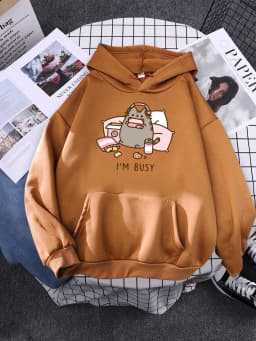 Sorry I'M Busy Cat Playing Games With Headphones Women Hoody Simple Pocket Pullovers Outdoor Soft Sweat Street Casual Female Top