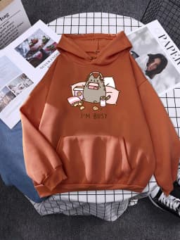 Sorry I'M Busy Cat Playing Games With Headphones Women Hoody Simple Pocket Pullovers Outdoor Soft Sweat Street Casual Female Top