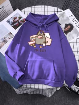 Sorry I'M Busy Cat Playing Games With Headphones Women Hoody Simple Pocket Pullovers Outdoor Soft Sweat Street Casual Female Top