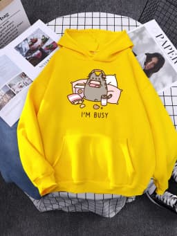 Sorry I'M Busy Cat Playing Games With Headphones Women Hoody Simple Pocket Pullovers Outdoor Soft Sweat Street Casual Female Top