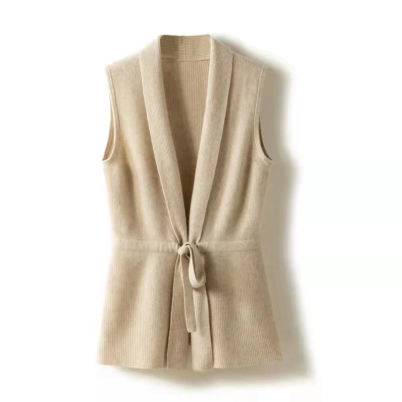 Hot Selling Cashmere Vest Women's V-Neck Solid Color Sleeveless Knitted Cardigan Women's Sweater Loose All-Match 100% Pure Wool
