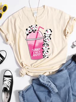 Summer And Happy Kawaii Red Panda T Shirt Women Summer Cool Soft Tees Fashion Casual Crop Top Street Breathable Tshirt Female