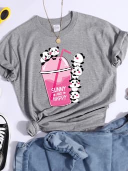 Summer And Happy Kawaii Red Panda T Shirt Women Summer Cool Soft Tees Fashion Casual Crop Top Street Breathable Tshirt Female