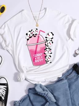 Summer And Happy Kawaii Red Panda T Shirt Women Summer Cool Soft Tees Fashion Casual Crop Top Street Breathable Tshirt Female