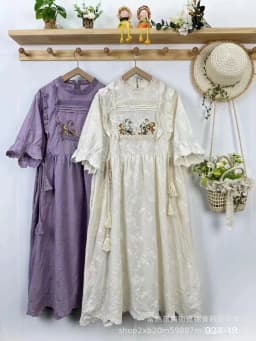 Vintage Floral Embroidery Short Sleeve Dress Women Japanese Mori Girl Spring Sweet O-Neck Cotton Linen Dress vestidos para mujer