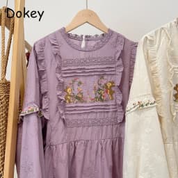 Vintage Floral Embroidery Short Sleeve Dress Women Japanese Mori Girl Spring Sweet O-Neck Cotton Linen Dress vestidos para mujer