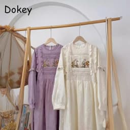 Vintage Floral Embroidery Short Sleeve Dress Women Japanese Mori Girl Spring Sweet O-Neck Cotton Linen Dress vestidos para mujer