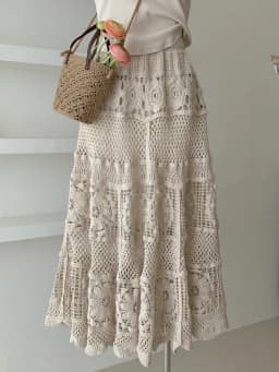 Mid Long Skirt Women Knitted Skirt 2024 Goth Lolita Spring Summer High Waisted Holllow Out Crochet Floral Pleated Skirts rok