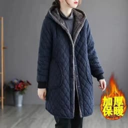 2026 Autumn Winter New Striped Cotton Jacket Women Warm Plush Thicken Hooded Coat Fashion Loose Female Casual Long Overcoat