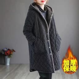 2026 Autumn Winter New Striped Cotton Jacket Women Warm Plush Thicken Hooded Coat Fashion Loose Female Casual Long Overcoat