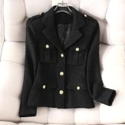 4XL Fashion White Blazer Suit collar small fragrance Jacket high-quality Coarse tweed Coat Black Wool Outerwear Woman Short