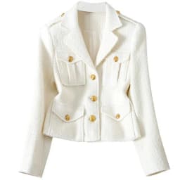 4XL Fashion White Blazer Suit collar small fragrance Jacket high-quality Coarse tweed Coat Black Wool Outerwear Woman Short