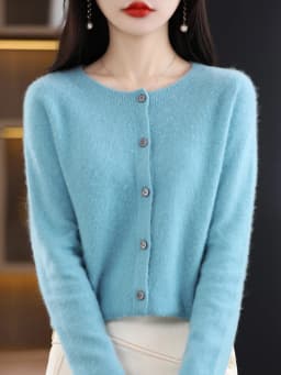 2024 Long Sleeve Cardigan New Fashion Women Sweater 100% Merino Wool Tops Jerseys O-Neck Knitwears Spring Autumn Women Clothing