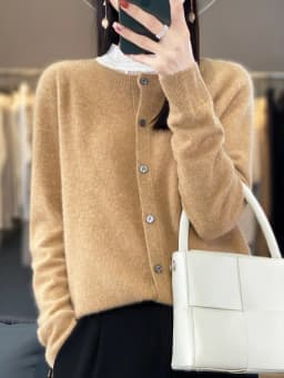 2024 Long Sleeve Cardigan New Fashion Women Sweater 100% Merino Wool Tops Jerseys O-Neck Knitwears Spring Autumn Women Clothing