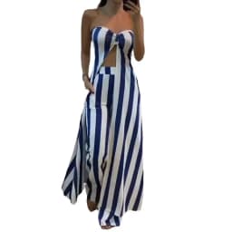 Two Piece Sets Women Skirt Set Striped Strapless Sleeveless Backless Matching Sets A Line Tops Long Pants Sexy Dress Sets 2025