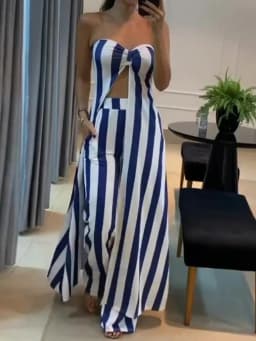 Two Piece Sets Women Skirt Set Striped Strapless Sleeveless Backless Matching Sets A Line Tops Long Pants Sexy Dress Sets 2025