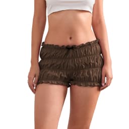Women Ruffle Shorts Fashion 3D Bow Lettuce Trim Solid Color Elastic Waist Tiered Casual Bloomers Shorts for Summer Daily Life