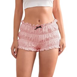 Women Ruffle Shorts Fashion 3D Bow Lettuce Trim Solid Color Elastic Waist Tiered Casual Bloomers Shorts for Summer Daily Life