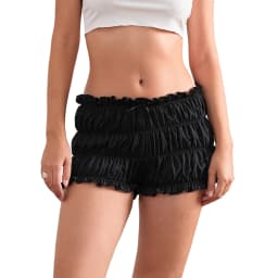 Women Ruffle Shorts Fashion 3D Bow Lettuce Trim Solid Color Elastic Waist Tiered Casual Bloomers Shorts for Summer Daily Life