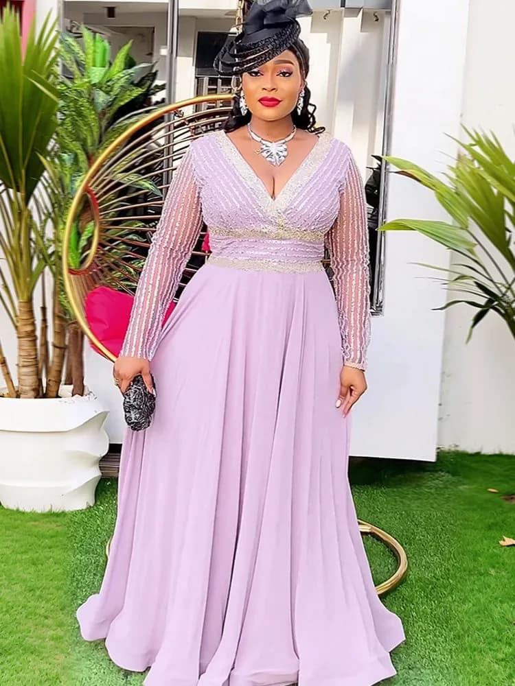 Plus Size Elegant African Dresses For Women Muslim Fashion Boubou Dashiki Ankara Outfit Evening Gown Abayas Kaftan Scarf Robe