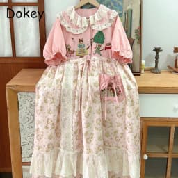 Japanese Mori Girl Patchwork Cotton Linen Dress Women Sweet Vintage Flower Lace-up Loose Sundress Casual Ruffled Pullover Dress