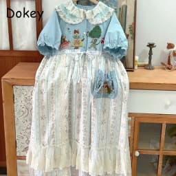 Japanese Mori Girl Patchwork Cotton Linen Dress Women Sweet Vintage Flower Lace-up Loose Sundress Casual Ruffled Pullover Dress