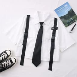 Summer New Two Piece Sets Women Outfits Korean Loose Short Shirts Single Breasted with Tie + Chain Cargo Pants High Waist Pocket