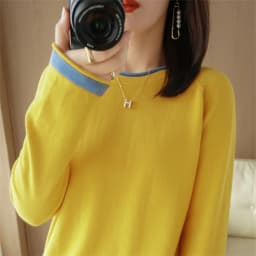 Spring Autumn Hot Sale New 100% Pure Cotton Sweater Women O-neck Pullover Contrast Crimping Fashion Loose Casual Knit Base Tops