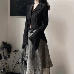 Karrcat Gothic Black Shirts Irregular Yamamoto Style Flare Sleeve Blouse Dark Aesthetic Grunge Clothes Harajuku Mall Goth Tops