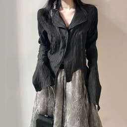 Karrcat Gothic Black Shirts Irregular Yamamoto Style Flare Sleeve Blouse Dark Aesthetic Grunge Clothes Harajuku Mall Goth Tops