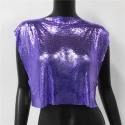 Sparkly New Metal Sequins Sexy Tank Tops Sleeveless O Neck Hollow Out Nightclub Cropped Solid Luxury Women Corset Crop Top 2022